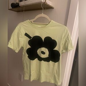 Marimekko Graphic Print Crew Neck T-Shirt XS Lime Green